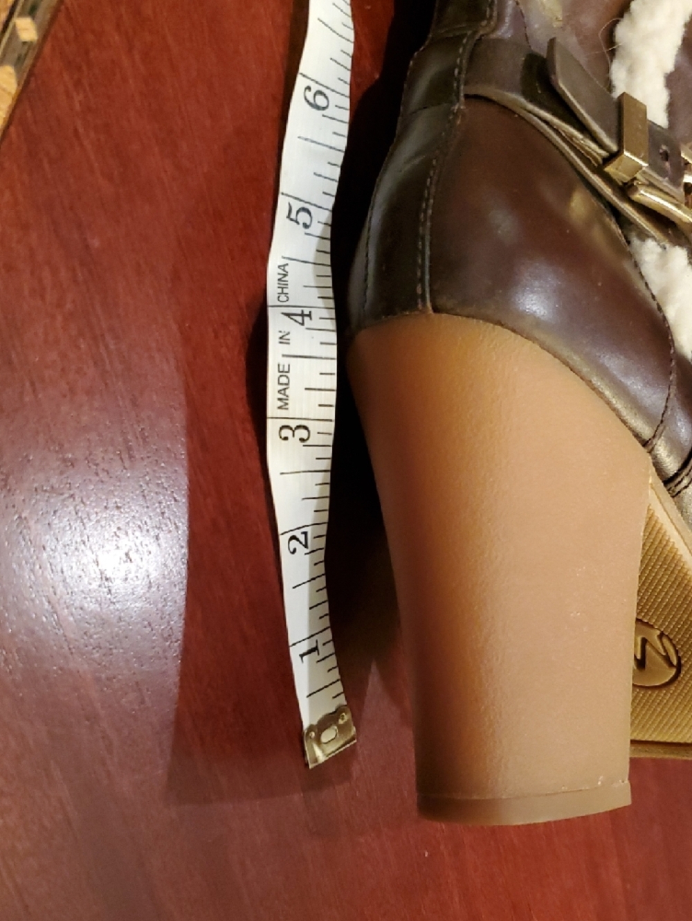 Michael Kors Women's Brown Leather Mid Calf 4in Heel Boots Shearling Distressed - Picture 4 of 15